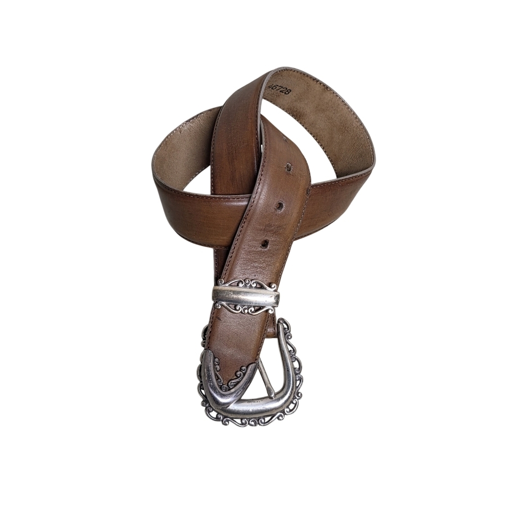 Brighton Brown and Silver Leather Belt with Distinctive Buckle